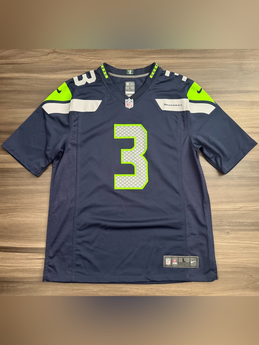 Nike Seahawks Jersey Russell Wilson #3 NFL On Field Game Home Jersey Men Large